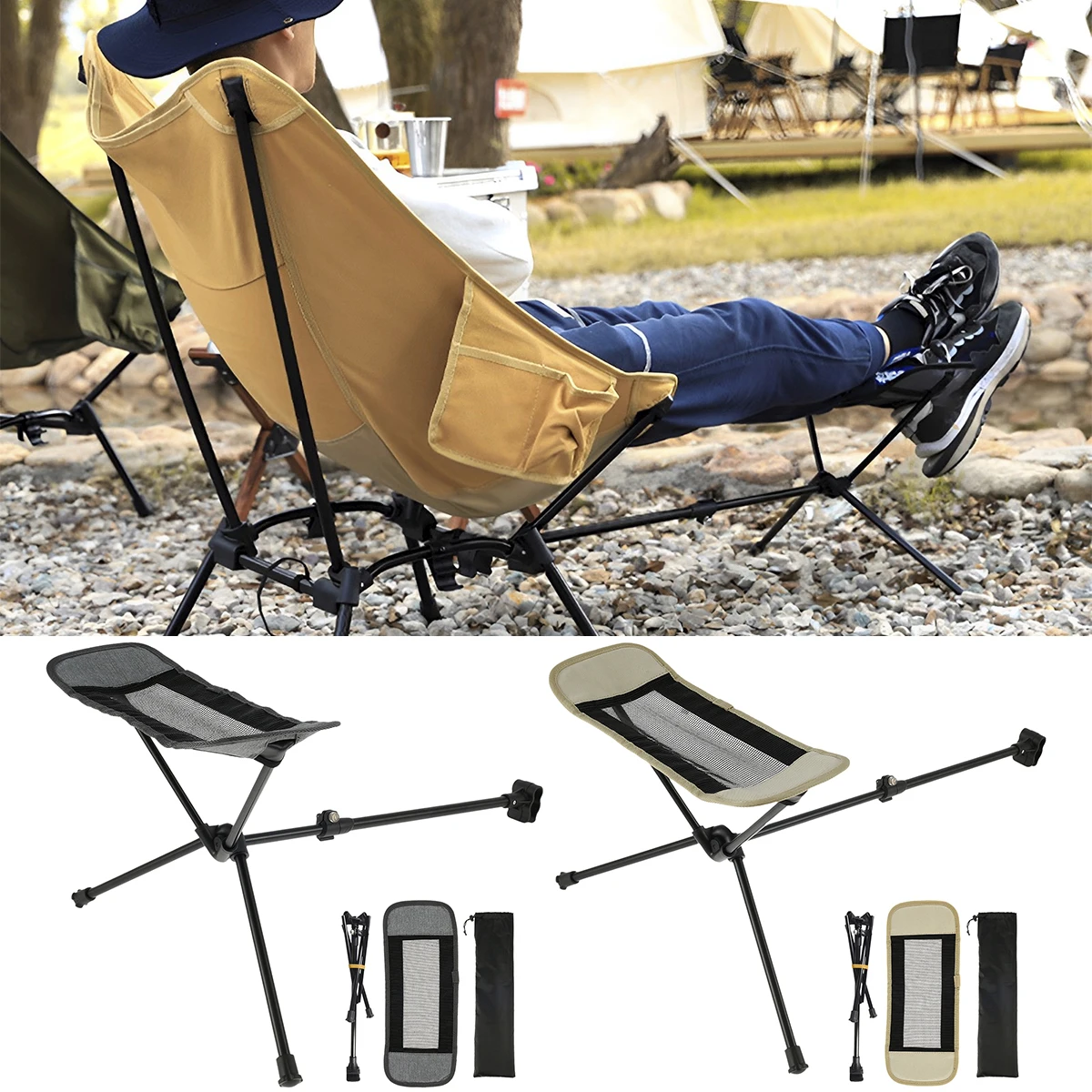 Outdoor Portable Folding Chair Footrest Retractable Footrest Camping Chair Outdoor Hammock Chair Foot Rest for Camping Fishing