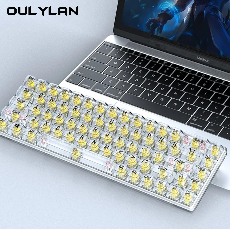 TWOLF T40 Mechanical Keyboard Fully Transparent Luminous 68 Key Gaming Keyboards Portable Tablet Laptop Keyboard