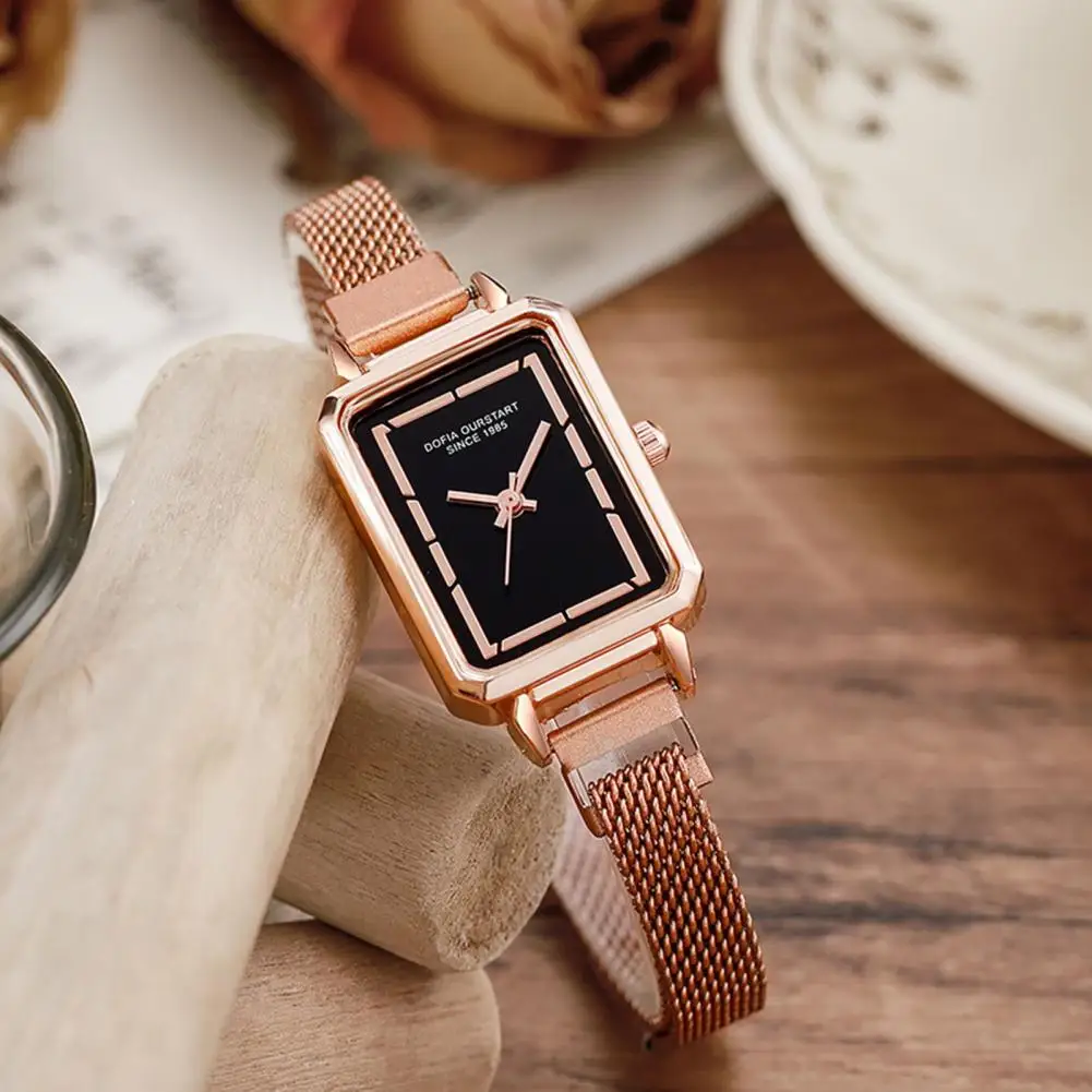 Alloy Strap Watch Elegant Women's Quartz Watch with Square Dial Alloy Strap Lightweight Stainless Steel Timepiece for Commute