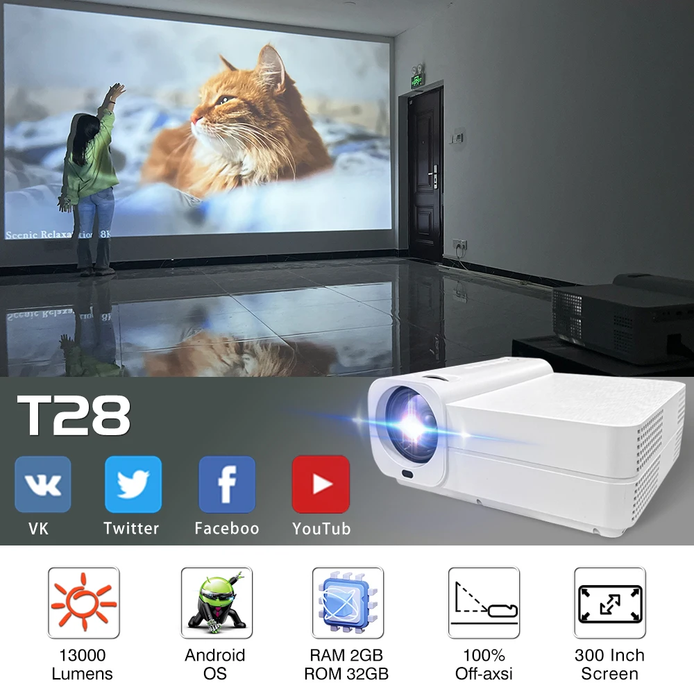 Lekki jednorożec T28 1080P full HD 13000 lumenów projektor wideo LED 4K Android 5G WiFi 300 Cal kina domowego Smart TV Beamer