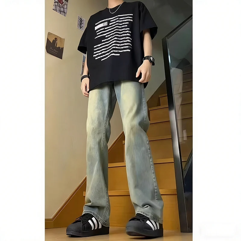 Men New Versatile American Style Vintage Blue Jeans Spring Autumn Trend Baggy Straight Leg Comfortable Men's Denim Trousers - Image 3
