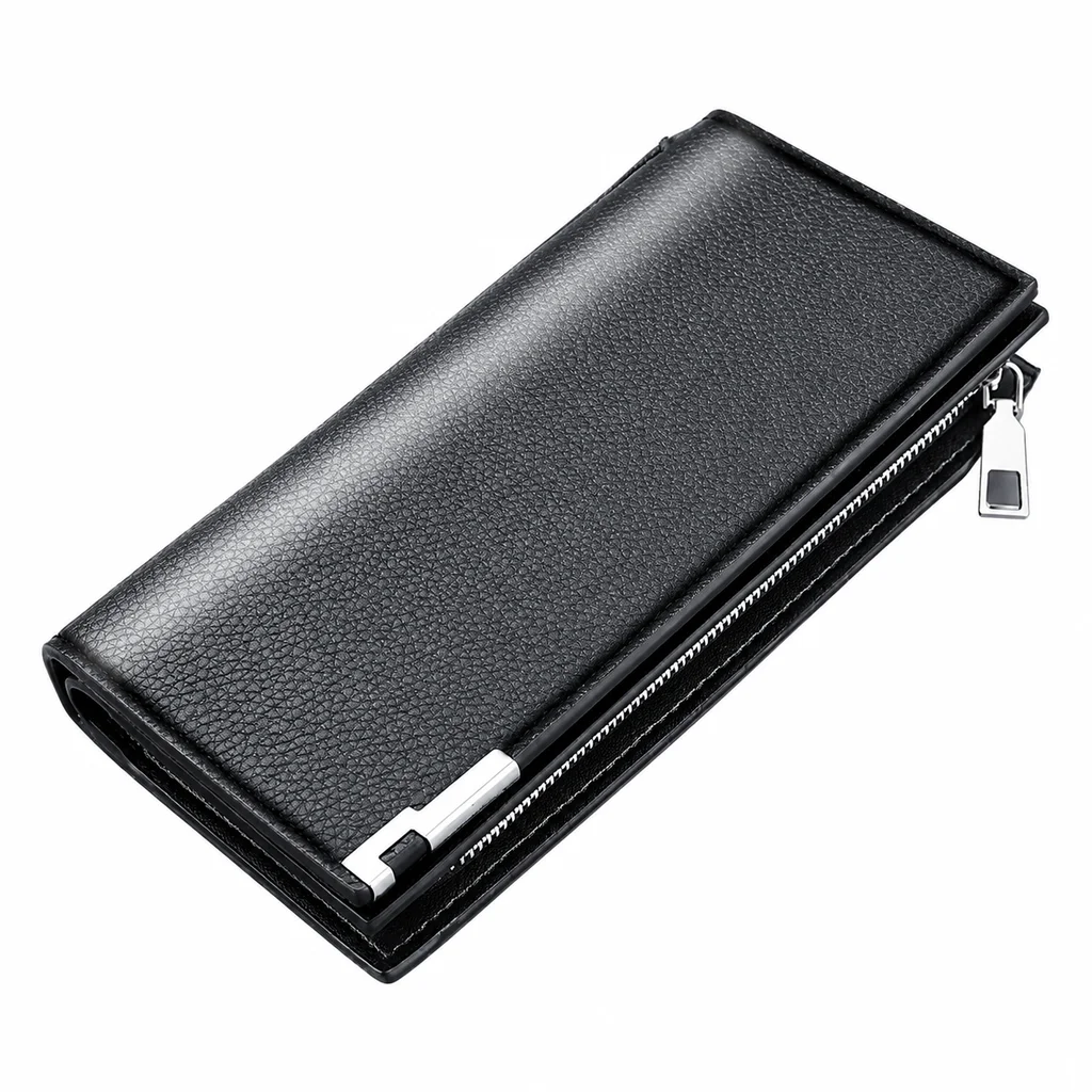 Long Clutch Men PU Material Zipper Hasp Cell Phone Bag Card Holder Coin Pocket Large Capacity Multifunctional Handbag Business