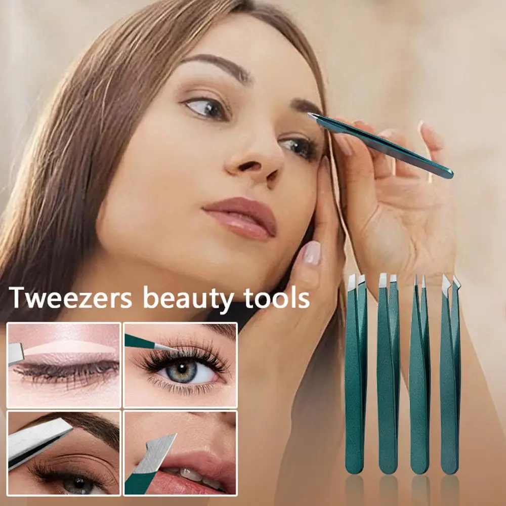 Stainless Steel 2/4Pc Eyebrow Tweezer Set Precise Facial Hair Remover Professional Eyelash Clip Multifunction Beauty Makeup Tool