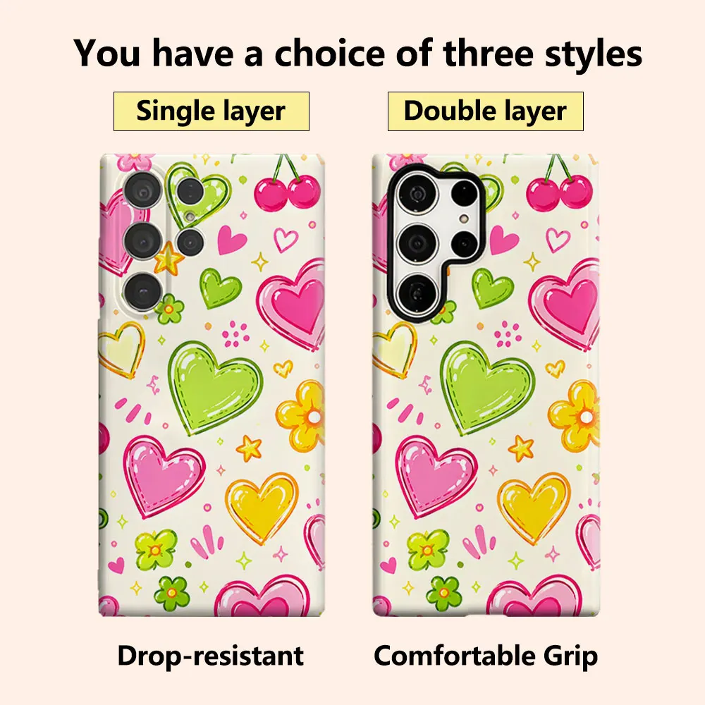 Sweet Heart Cherry Luxury Fashion Full Lens Protective Case for Samsung Galaxy S26 S25 S24 A56 A36 Plus Ultra