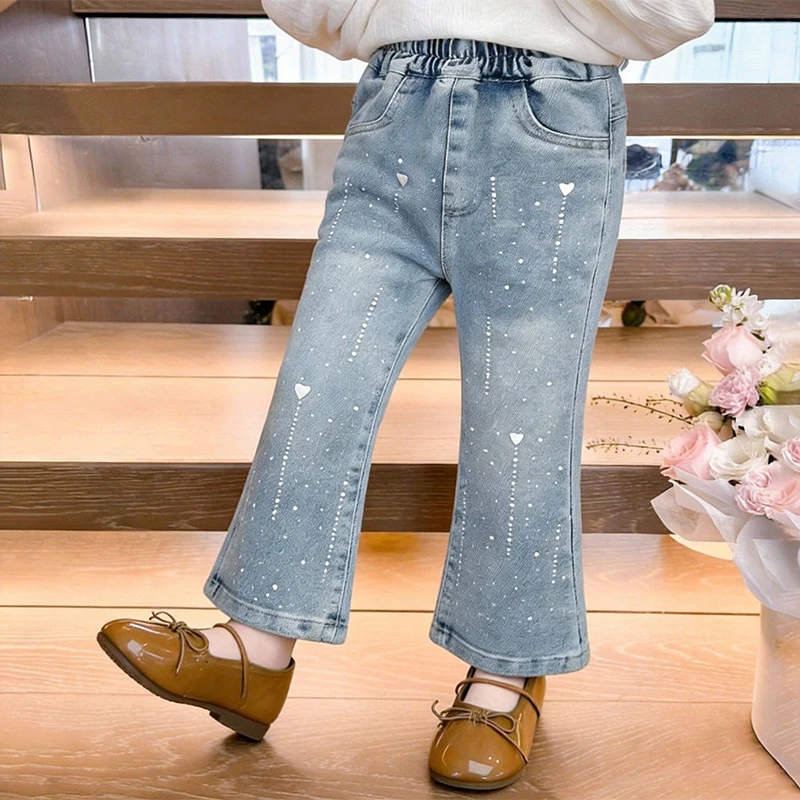 Girls' Jeans Spring and Autumn Washed Soft Denim Baby Girl Western Style All-Matching Bootcut Trousers Korean Style Children