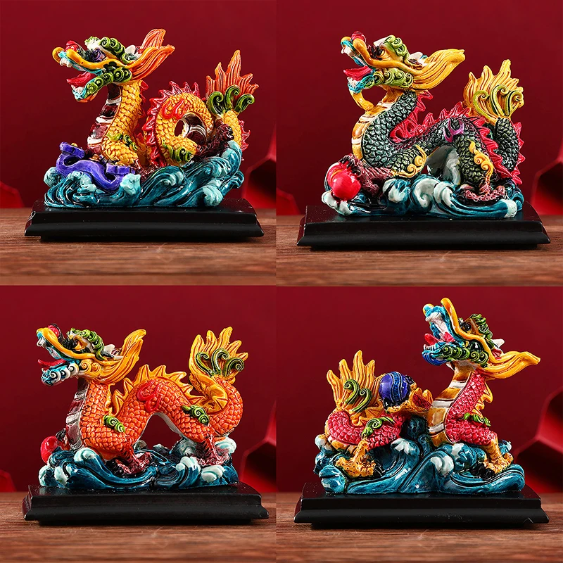 Resina drago cinese retrò Feng Shui Mini scultura animale 2024 regalo mascotte drago di capodanno