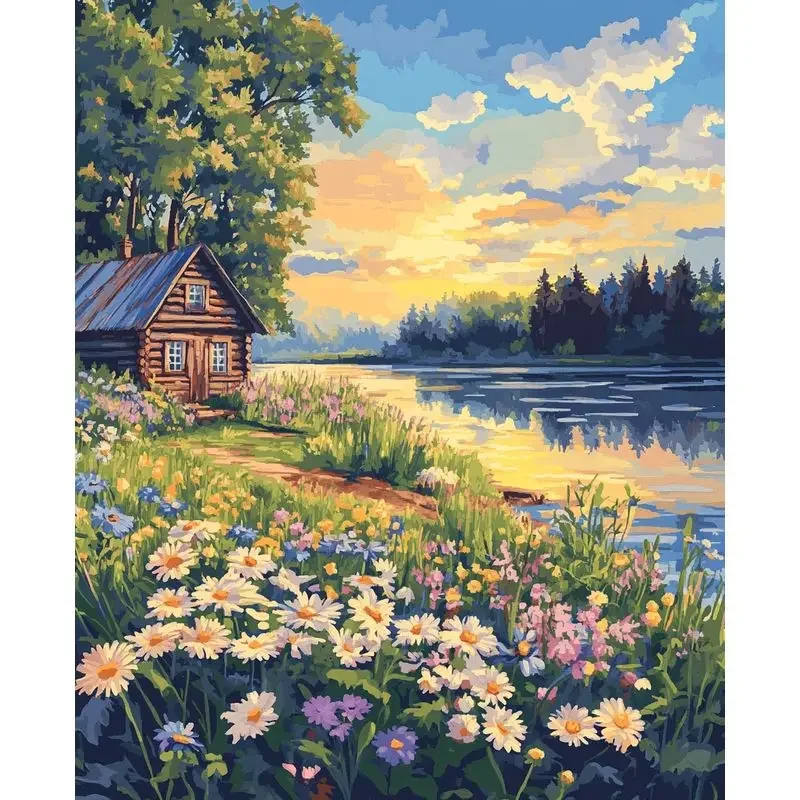 DIY Round/Square Diamond Painting  Painting By Numbers Flower Blossom Wooden House Paint By Numbers For Home Decors Wall Art L