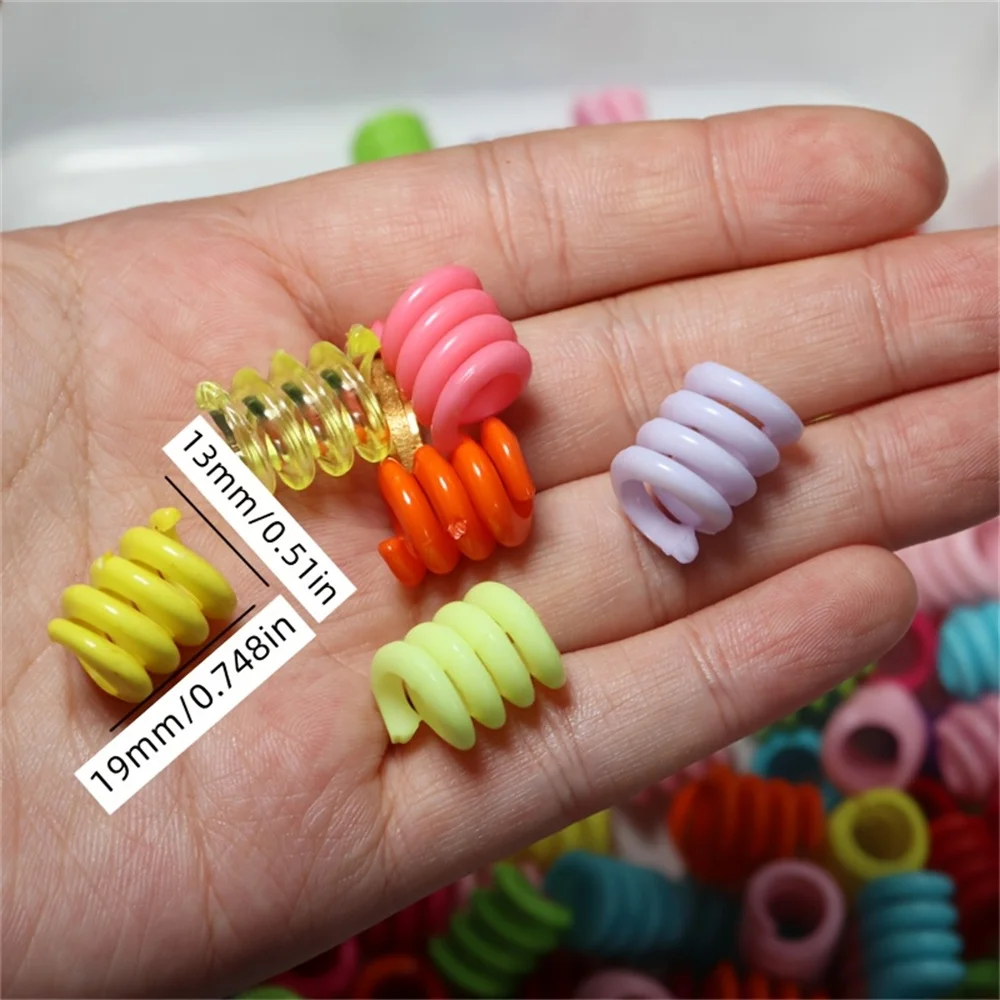 62pcs 1.4 * 1.9cm Acrylic Spring Shaped Beads Colorful Hair Beads DIY Headwear Hair Rings Friendship Beads