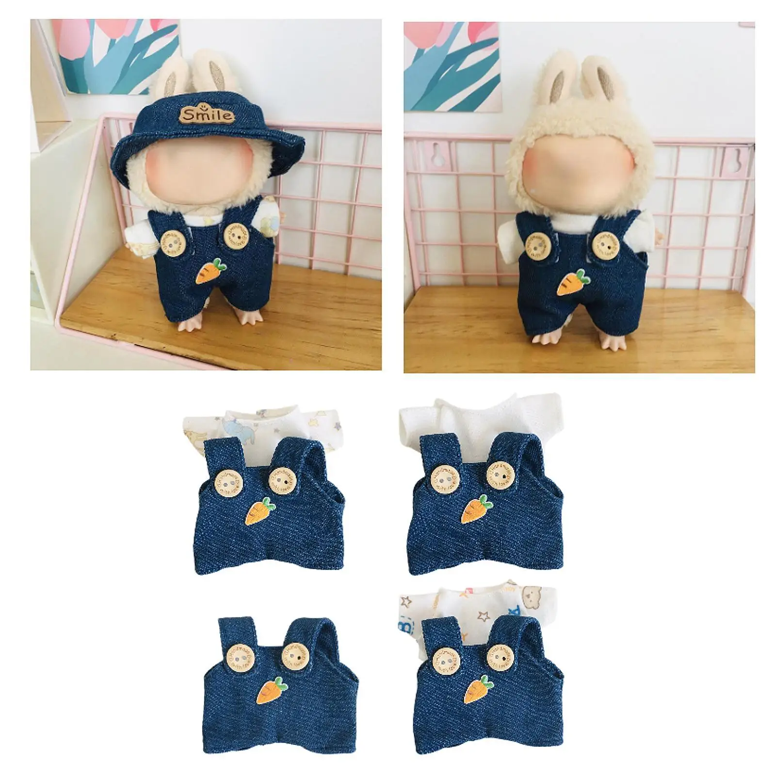 Dolls Suspender Pant Outfits Comfortable Overalls Cute Doll Clothes Suit for 17cm Dolls Girls Dolls Boys Dolls Kids Pendant Doll