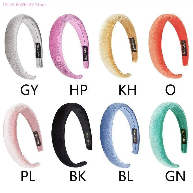 

62KE для женщин и девочек бархатная повязка на голову с толстой губчатой ​​подкладкой бандана ярких цветов зимняя обруч для с