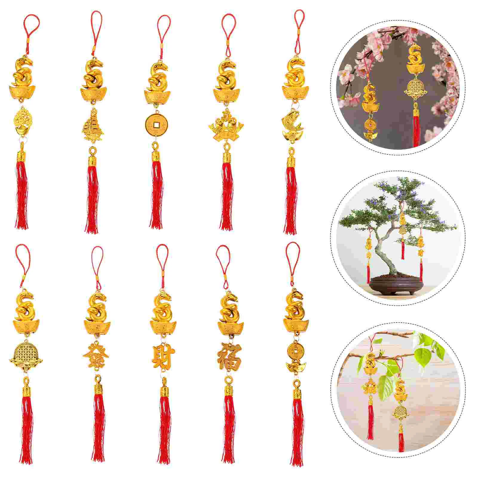 

10 Pcs Pendant Bonsai Car Hanging Adornment Chinese Decorative New Year Ornament Front Door Amulet Spring Festival