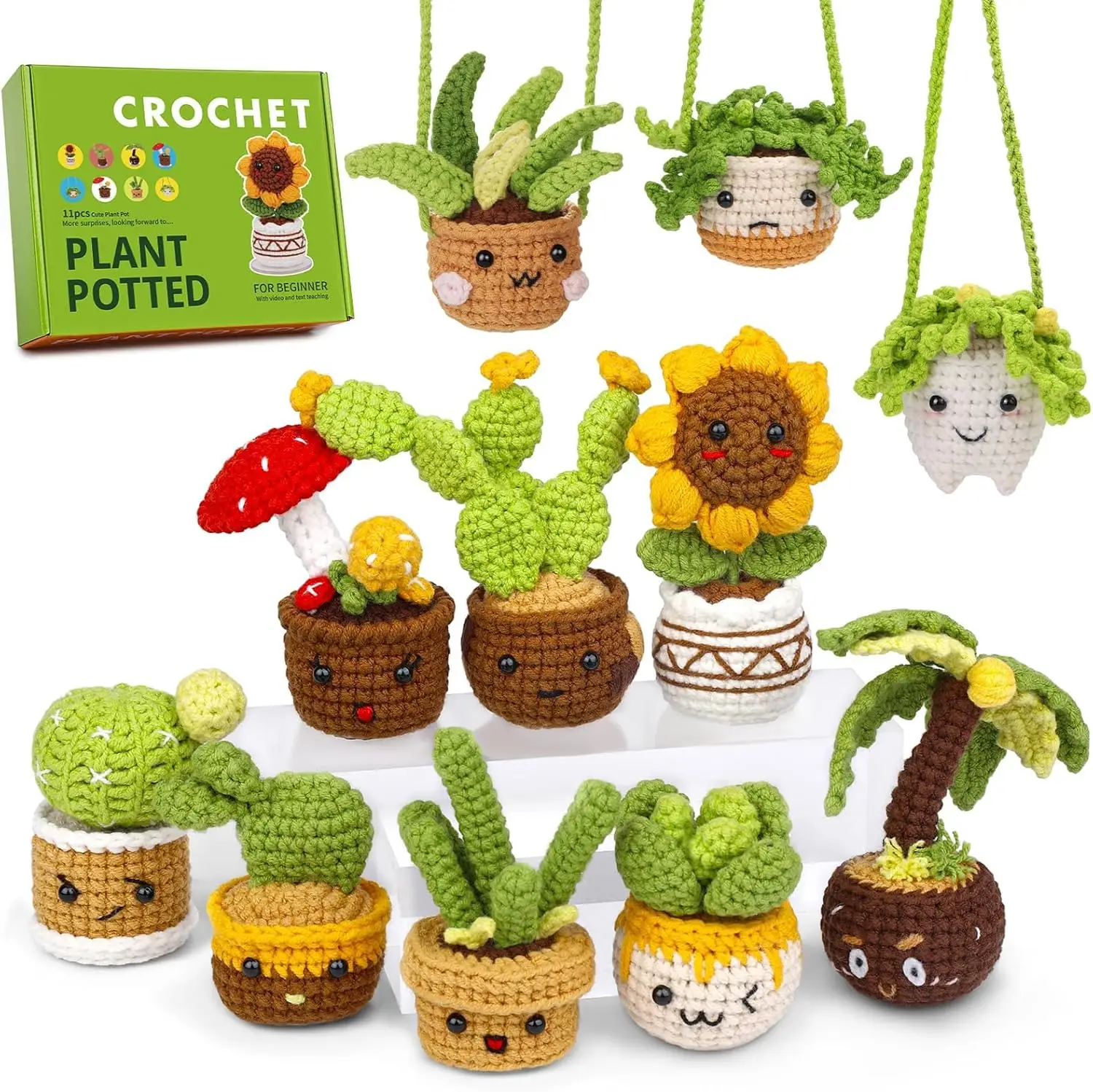 

Набор для вязания крючком для взрослых, 11 шт., растение в горшке с шаговыми видеоуроками, аксессуары для вязальных спиц с крючком