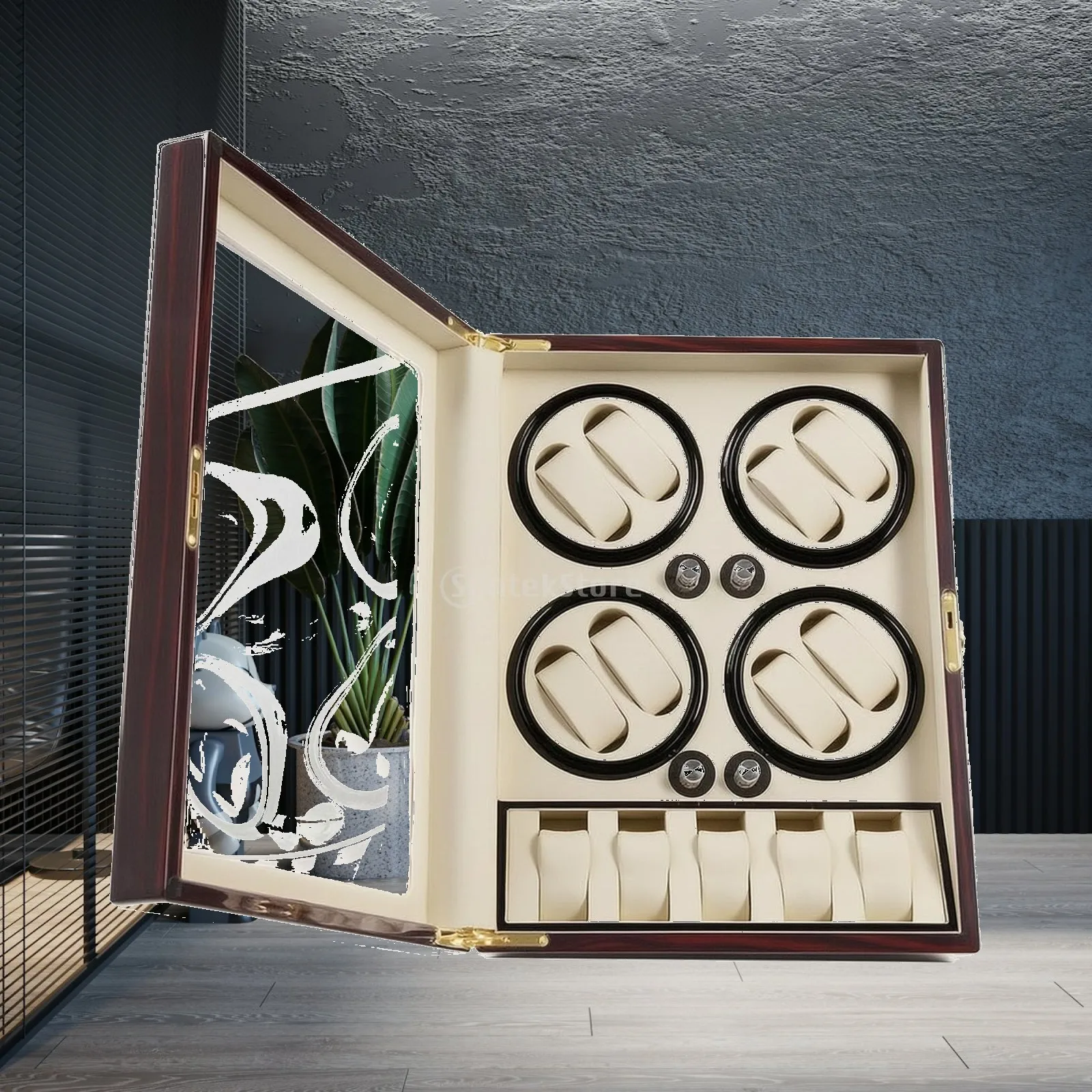 Watch Winder with Storage Transparent Automatic Watch Winder Organizer Ultra-Quiet Glossy for Dresser, Bedroom