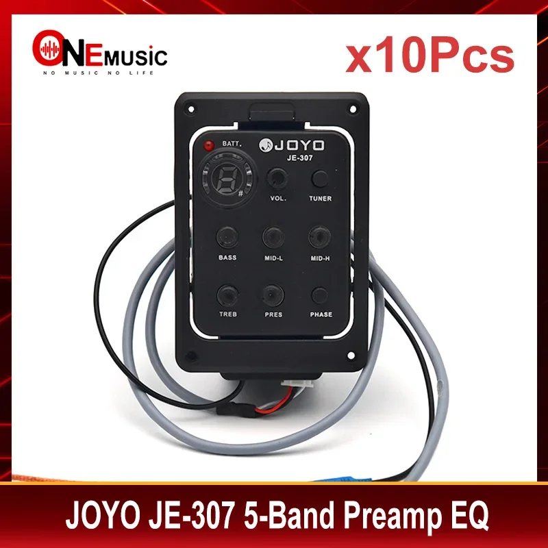 10Pcs JOYO JE-307 5-Band Preamp EQ with Tuner Pickup for Acoustic Guitar with Soft Piezo Black