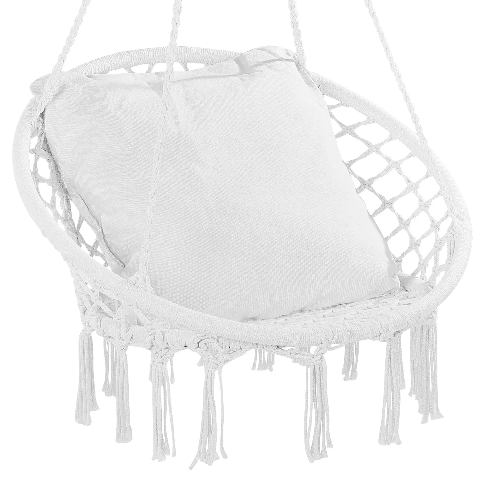 VEVOR Hanging Hammock Swing Chair 330 lbs Macramé Hanging Chair Cotton Rope Swing Chair for Bedroom Balcony Patio Garden White