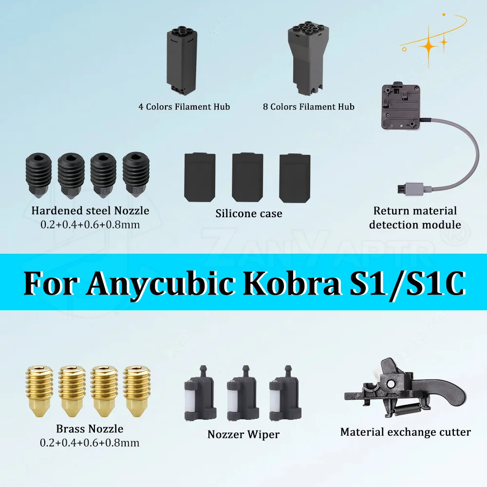 

Anycubic Kobra S1/S1 Combo 3D Printer Replacement parts Hotend Nozzer Wiper Silicone socks 8 Colors filament hub PTFE pipe