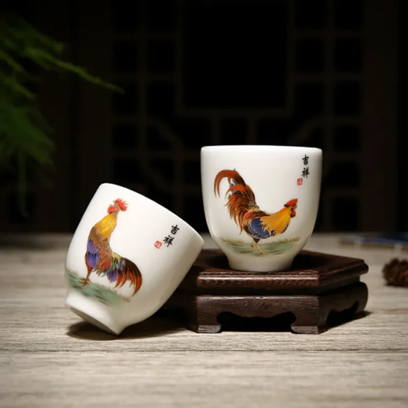 4Pcs/lot Traditional Ice Crack Ceramic Teacup Coffee Cup Hand Painted Flowers Pattern Tea Bowl Handmade Set Accessorie