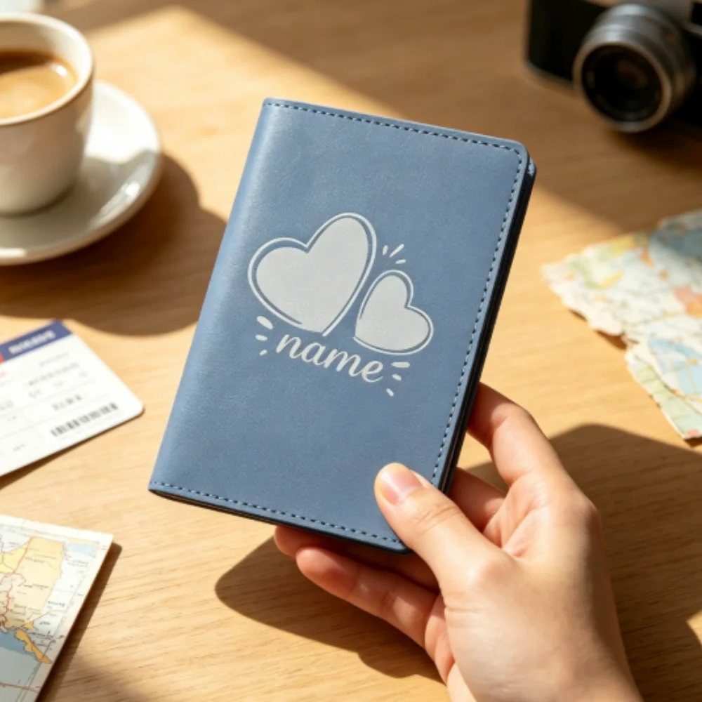 Custom Name Heart Waterproof Passport Card Holder, Unisex Travel Wallet, Honeymoon Vacation Gift For Frequent Travelers
