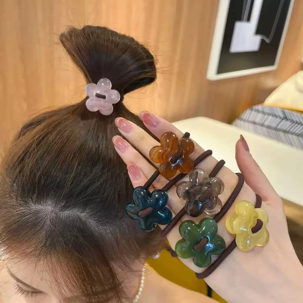 

Korean Ink Texture Flower Hair Tie Sweet High Elastic Rubber Hair Band Colorful Floral Headwear for Women Girls Hair Accessories