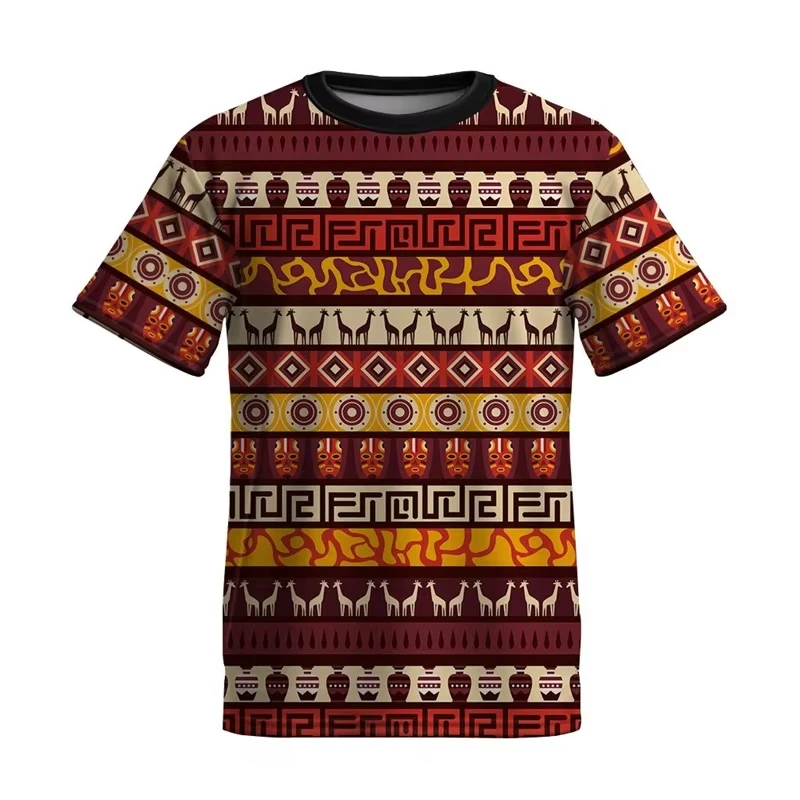 Hot Sale Men's Clothing 3d Printed Men's Indian Nation Style Short Sleeve Men's Loose Casual Oversized Fashion T-Shirt Top image 2