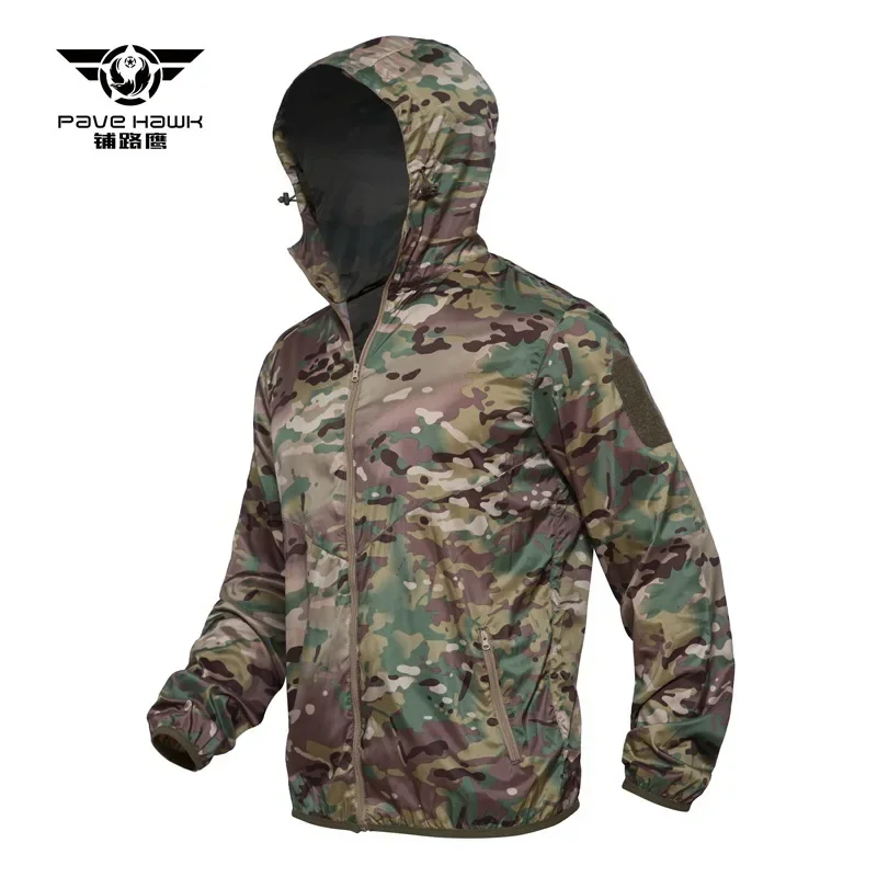 Camouflage Sunscreen Tactical Hooded Skin Clothes Men Summer Outdoor Hiking Fishing Thin Breathable Windbreaker Coat Man