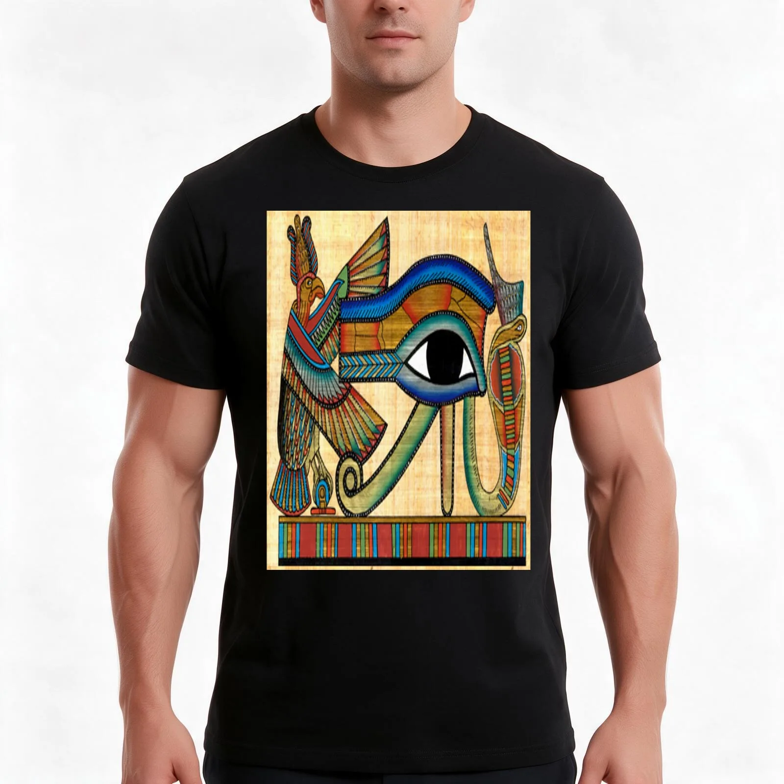 Horus T-Shirt, Summer Casual Cotton Tee, Oversized Streetwear Tops, Vintage Graphic Print, Loose Fit Short Sleeve, 100% Cotton