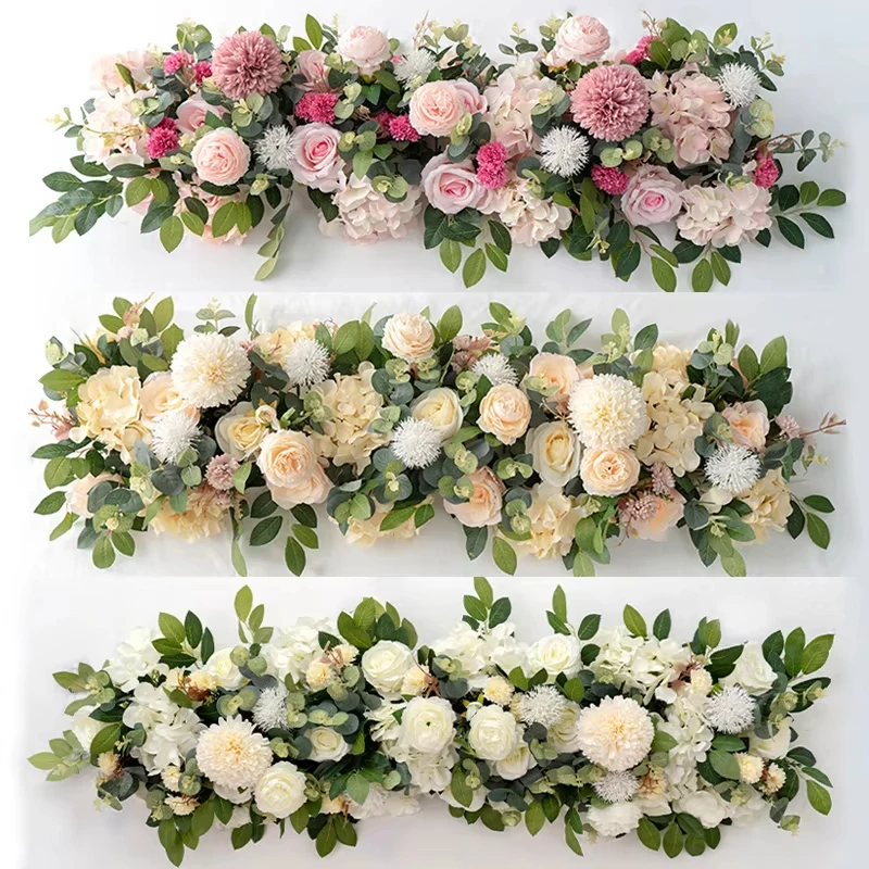 

White Rose 100cm Luxury Artificial Flower Row Wedding Table Centerpiece Flowers Backdrop Wall Arches Decor Party Stage Floral