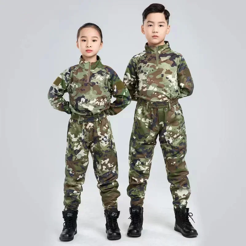 Children Camouflage Uniform Suit Breathable Long Sleeve Outdoor Development School Student Summer Camp Training Uniform