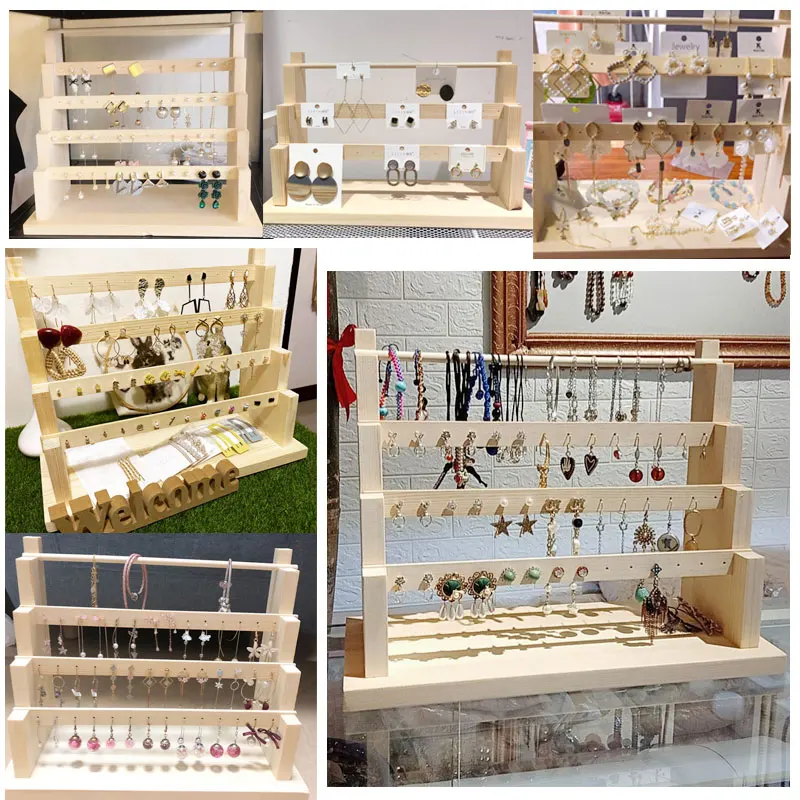 Solid Wood Earring Rack Earnail Hanger Household Ear Clip Paper Jam  Storing Props Bracelet Earrings Jewelry Display Ornaments