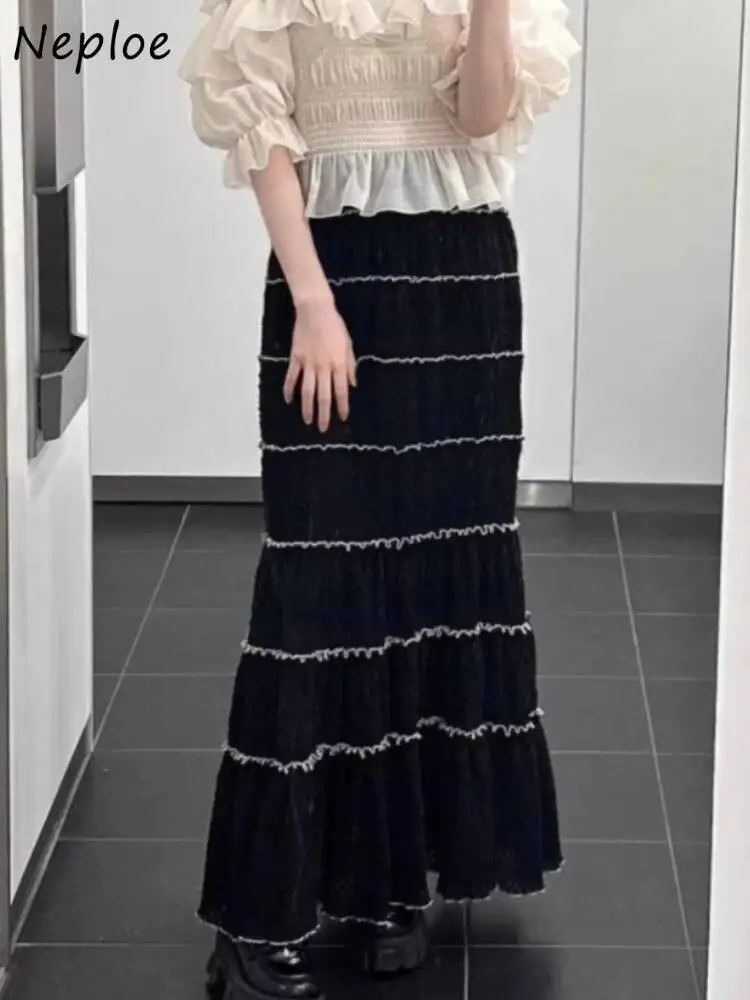 

Solid Knit Patchwork Mid-Length Skirt Elegant Celebrity Cake Mermaid Bodycon Faldas Japan All-Match Moda Mujer Falda