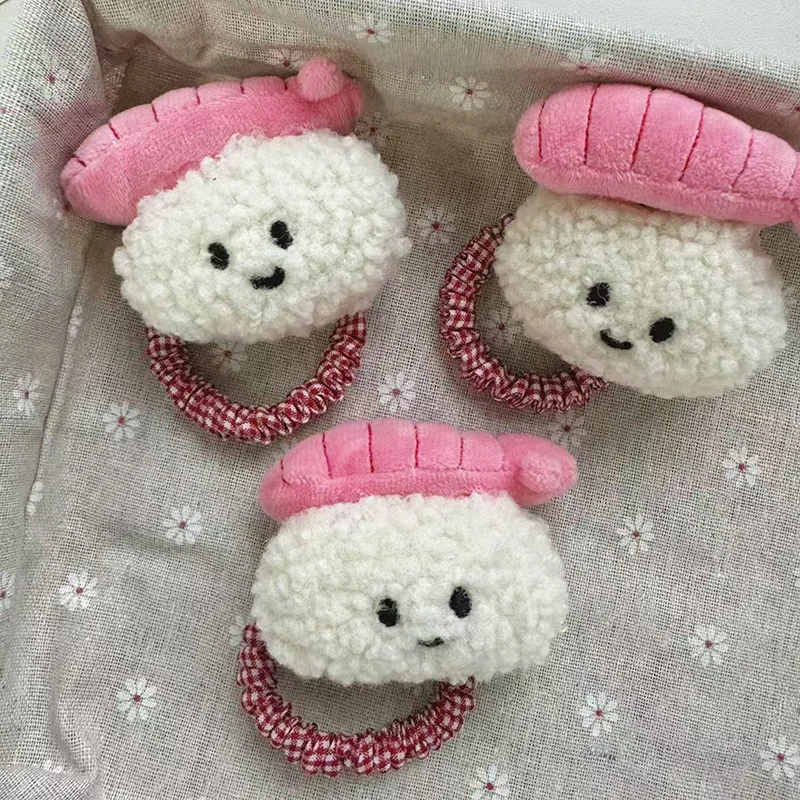1PC Cartoon Doll Hair Loop Plush Sushi Toy Rice And Vegetable Roll Hairband For Women Girls DIY Decoration Hair Accessories image 5