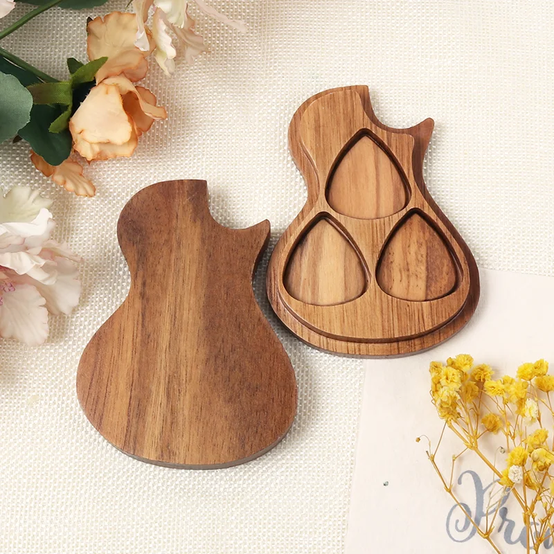 Guitar Pick Box Holder With 3 Pcs Wooden Guitar Picks Wooden Collector For Present Music Instrument Guitar Bass