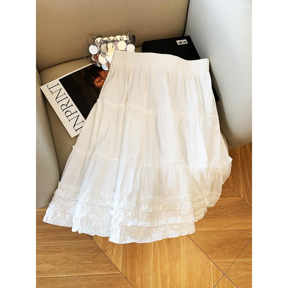 تنورة حلوة Gored عالية الخصر على شكل حرف a تنورة ميدي نسائية أوائل الخريف تنورة كعكة بيضاء Ciwalk غير قابلة للغرق أخرى