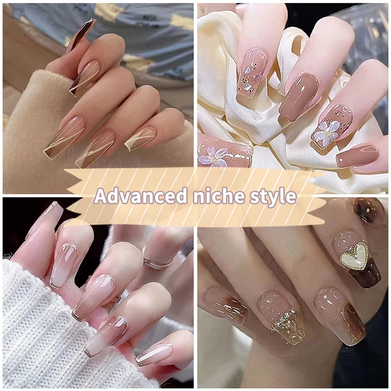 24Pcs French Multiple Styles Fake Nails Press On Nails Gel On Painted Reusable Fast Wearable Nail Tips Detachable Full Finished