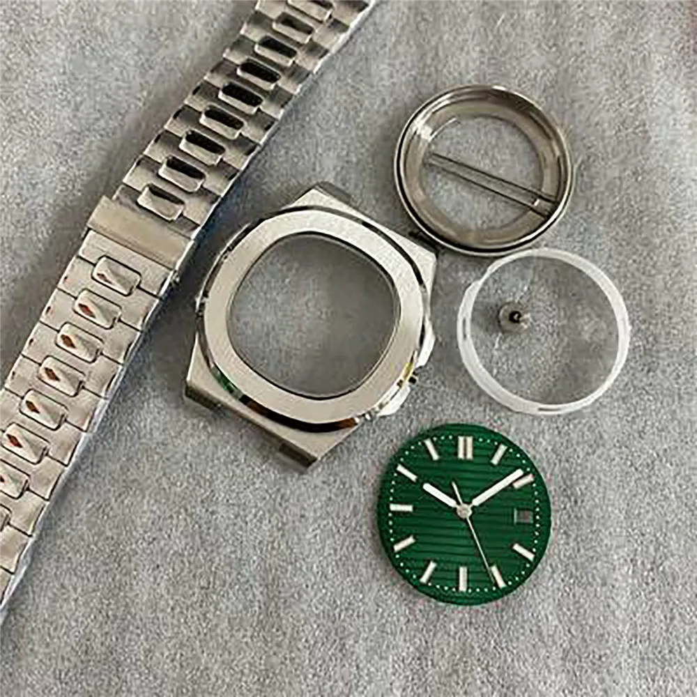 41mm Watch Case Sapphire Glass + Strap + Dial + Hands +Insert Ring Nautilus Style Watch Parts for NH35/ NH36 4R Auto Movement