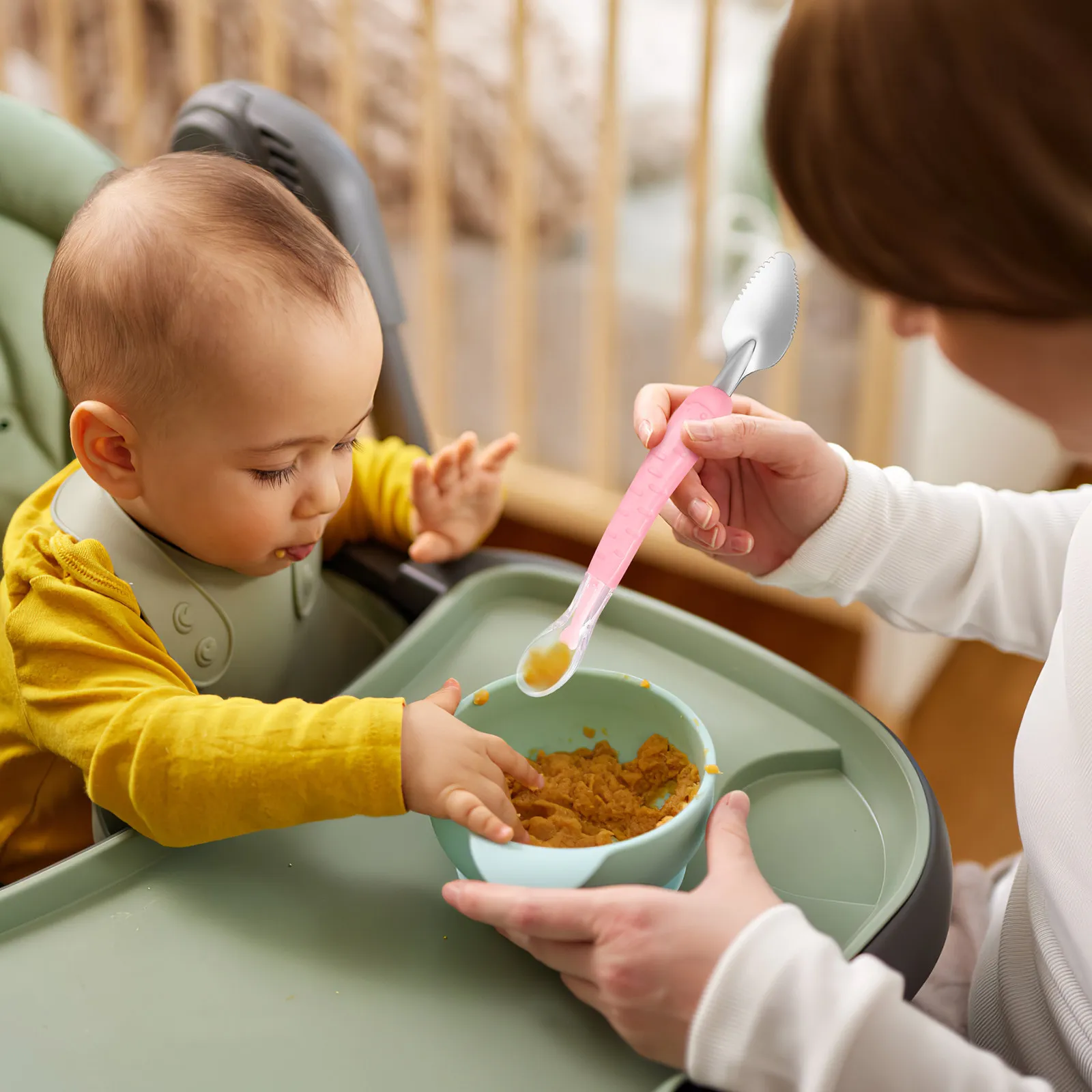 

2Pcs Kids Double-Headed Fruit Spoon Stainless Steel Head Silicone Handle Baby Feeding Spoon Toddler Tableware Kids Tableware