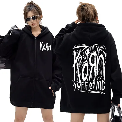 Sudadera con capucha de banda de Rock Korn con cremallera para hombre y mujer, chaqueta gótica Vintage de gran tamaño con estampado musical, sudadera con capucha de algodón polar con cremallera para hombre