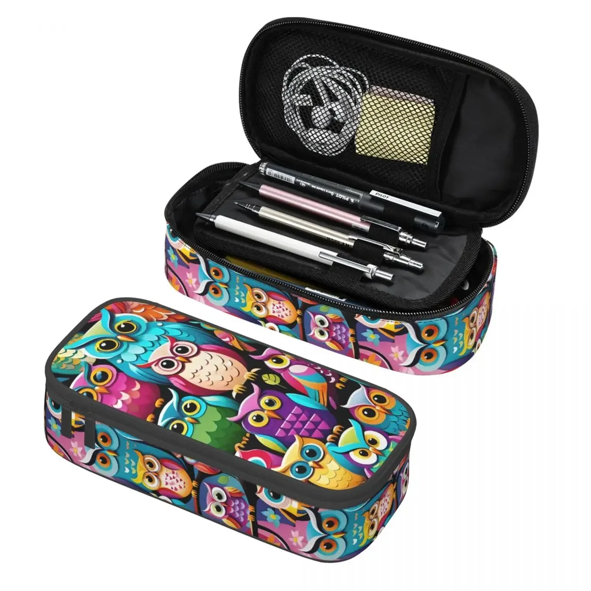 Funny Colourful Creative Owl Printed Korean Pencil Cases Girl Boy Large Capacity Pencil Box Students Stationery