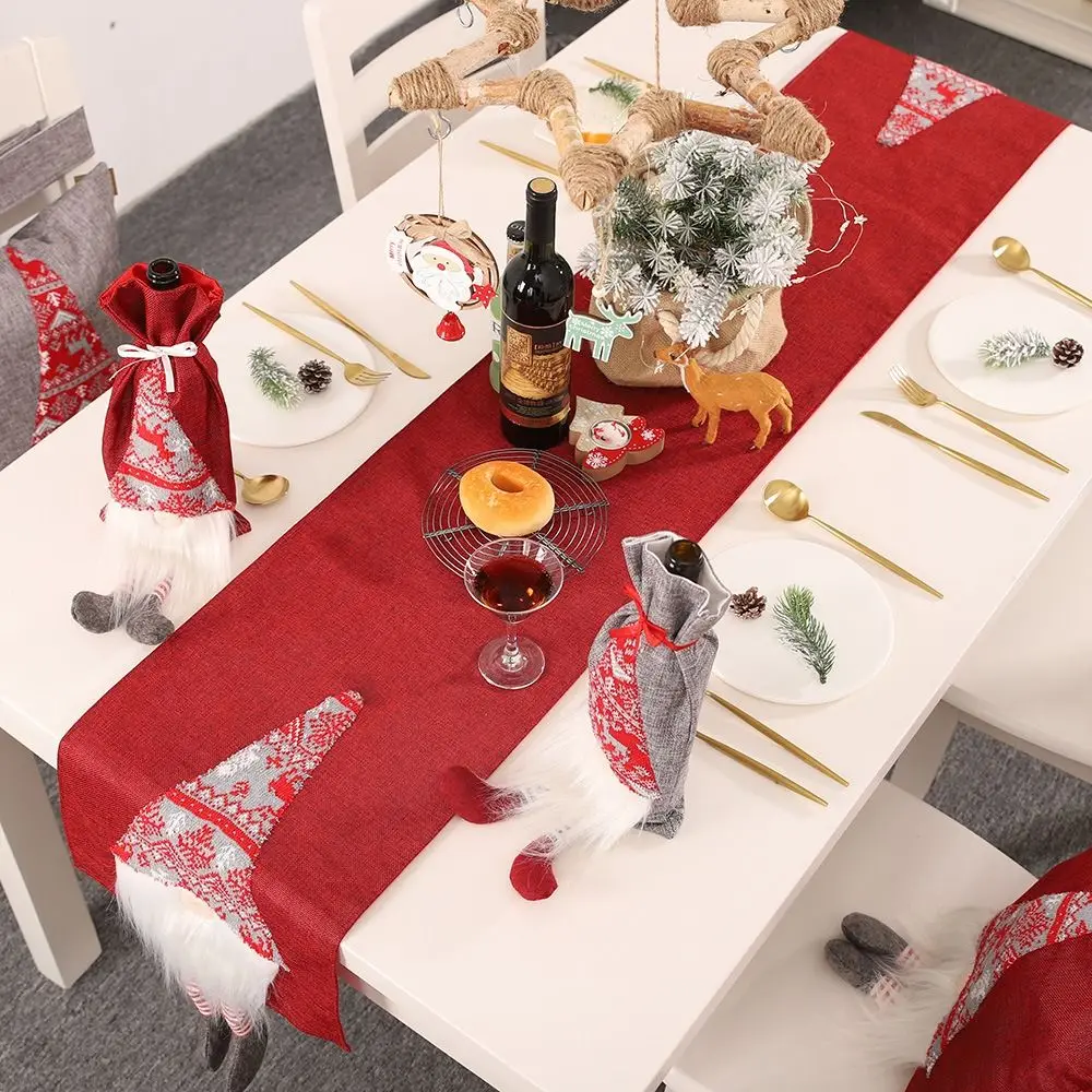 

34x212cm Christmas Elf Table Runner Long With Elf Legs Table Cover Pastoral Style Luxury Dacron Table Runner Dinner