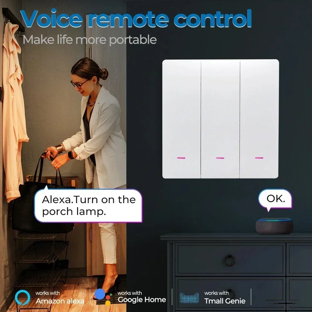 Tuya สมาร์ท Zigbee สวิทช์ไฟ PUSH ปุ่มไม่มี/Neutral Wire Wall SWITCH ต้องการ Zigbee GATEWAY ทํางานร่วมกับ Alexa Google Home Z2M