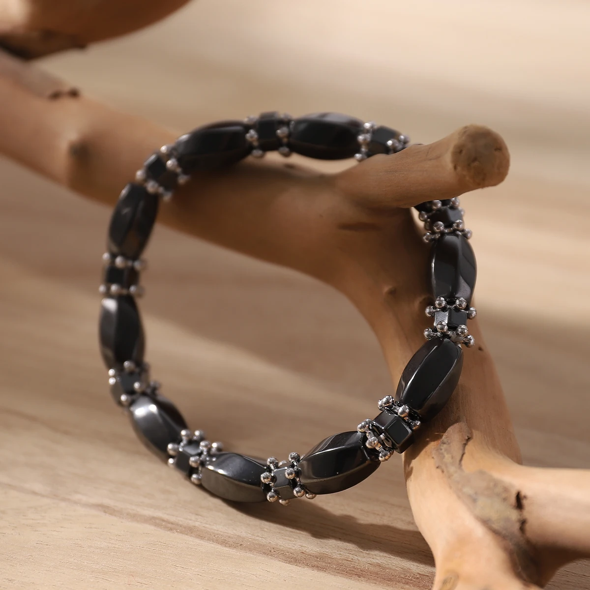 Men's Hematite Bracelet Matte Black Elastic Adjustable Wristband Trendy Fashion Jewelry for Men Gift Accessory view 4