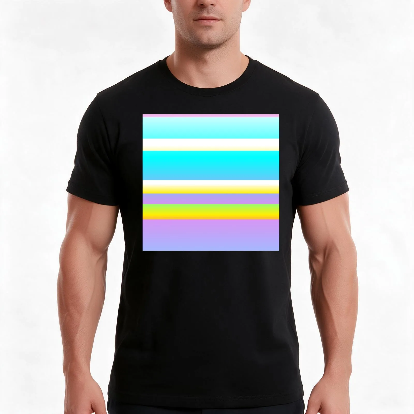 Lilac turquoise yellow line pattern Lilac turquoise yellow color combination T-Shirt, Summer Casual Cotton Tee, Unisex Men Women