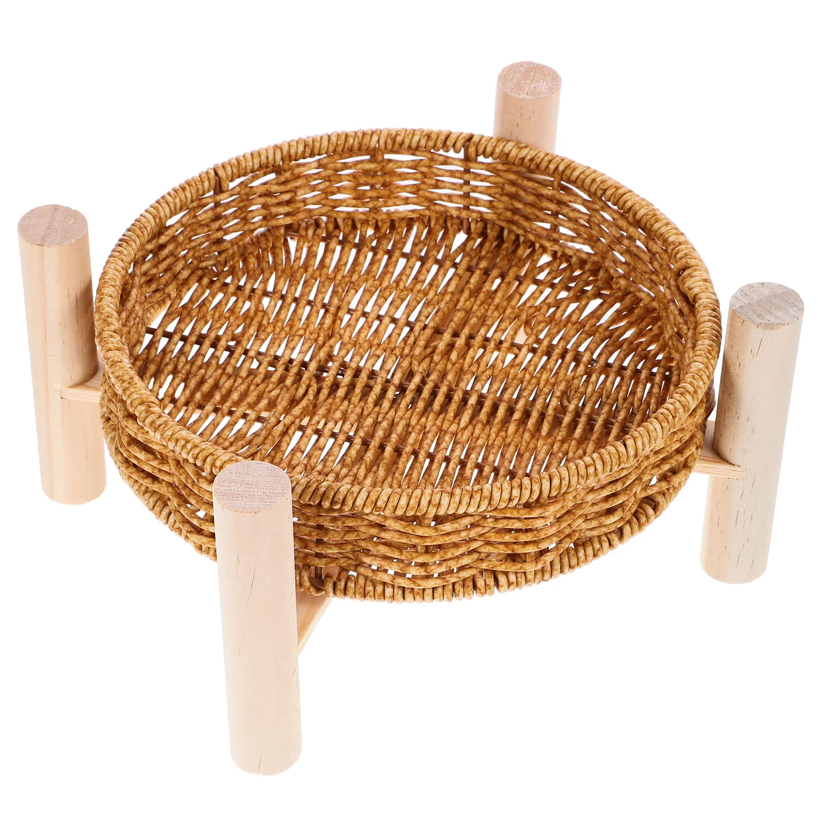 

1 set 1 Set Desktop Snack Storage Basket Fruit Bread Holder Woven Round Tray Sundries Container For Office Bedroom Home