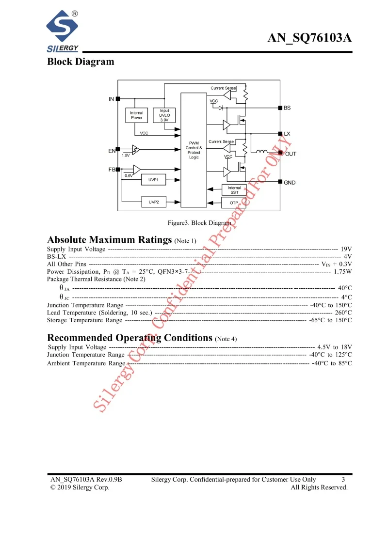 5Pcs/lot SQ76103ATRC QFN3×3-7,High Efficiency,Built-in Inductor,1MHz,3A,18V Input  Synchronous Step Down Regulator