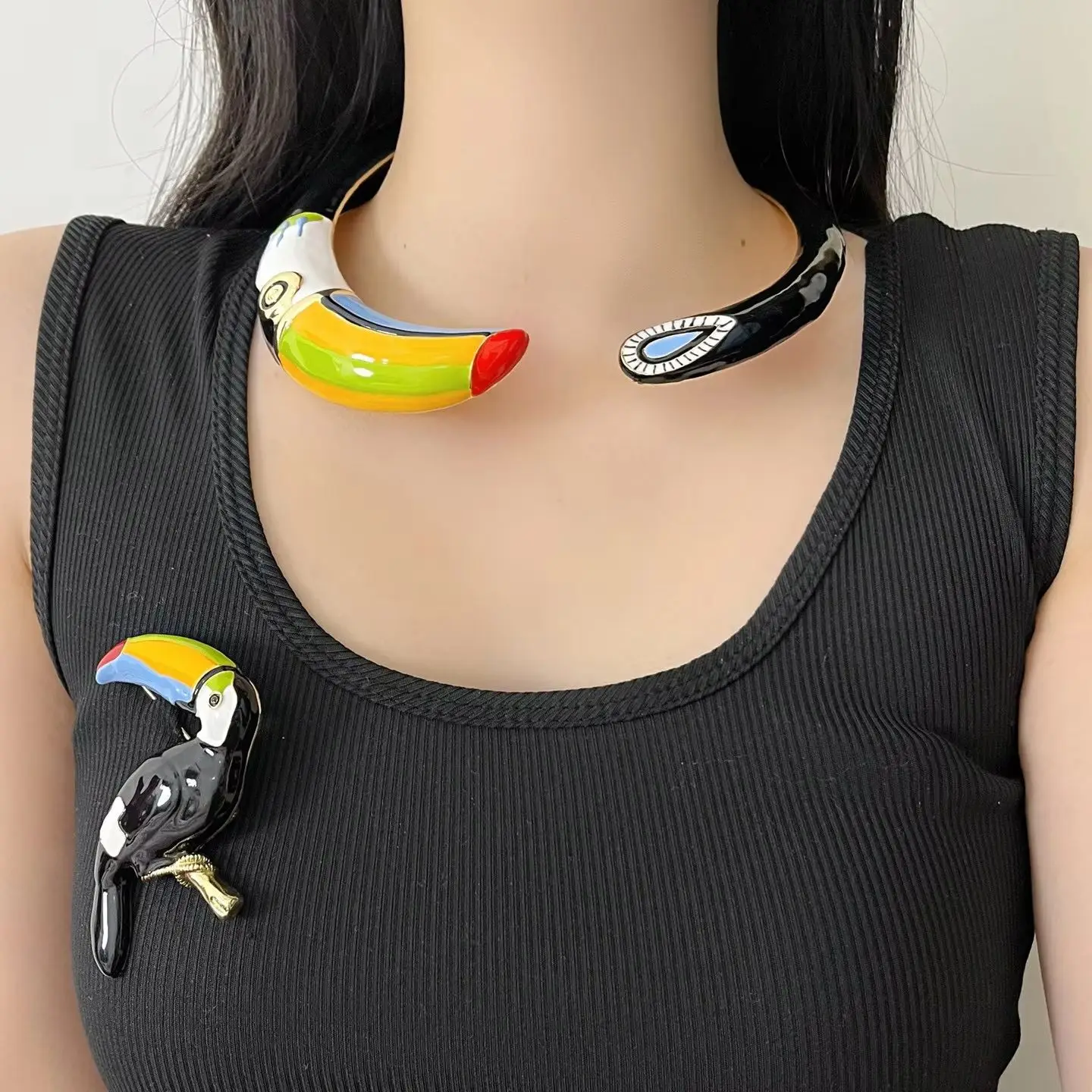

Designer Statement Enameled Parrot Open Necklace Brooch Pin Women's Commute Jewelry Daily Party Accessory Colorful Exaggerated S