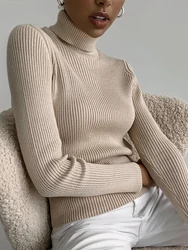 Sweter damski z długim rękawem Top z golfem Slim Basic Knitwear Swetry z dzianiny Jesień Zima Pull Femme