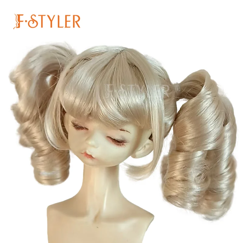 FStyler Doll Wig Double Curly Braids for BJD Doll Synthetic Mohair Various Colors Doll Accessories Hair Customization 1/3 1/4