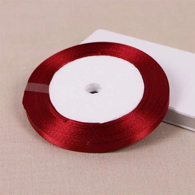 (25 yards/roll) Wine Red Single Face Satin Ribbon Wholesale Gift Wrapping Christmas New Year Apparel Sewing Fabric gift Ribbon