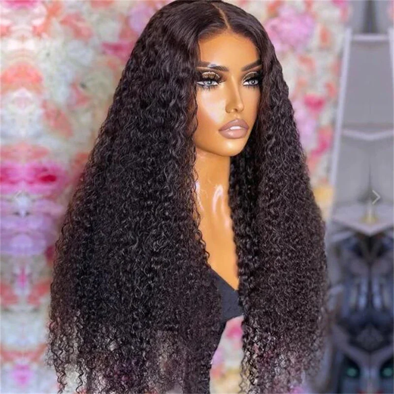 Perruque Lace Front Wig crépue bouclée noire, 26 pouces, 180 de densité, perruque Lace Front Wig naturelle pre-plucked avec Baby Hair, perruque 03/Wig pour femmes noires