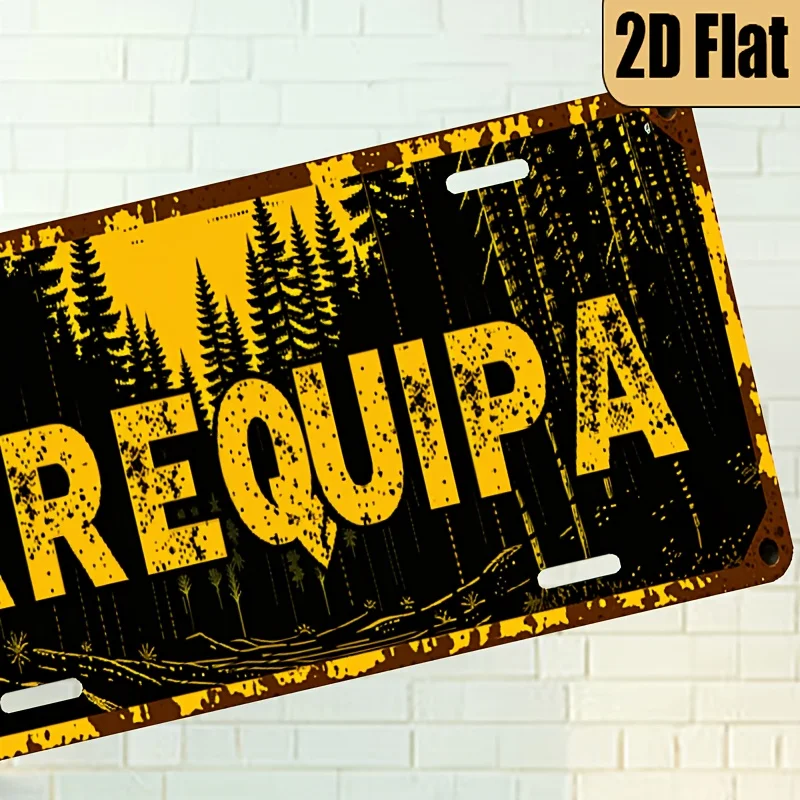 1pc Vintage AREQUIPA License Plate - Large 6x12 Inch Retro Metal Wall Decor with Bold Yellow Letters, for Home, Garage, for Man